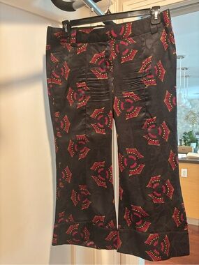 A.L.C. Felix Black Silk Cropped Flared Floral-Print Trousers with Bright Accents